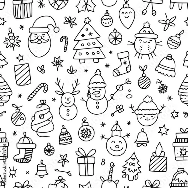 Fototapeta Playful Seamless Christmas Pattern for Wrapping Paper and Decoration