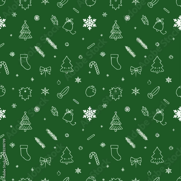 Fototapeta Seamless Christmas Pattern with Candy Canes and Holly Leaves
