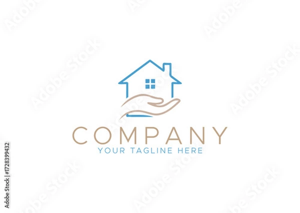 Obraz Minimalist Line Art House on Hand Logo, Simple Icon for Real Estate, or Community Service Brand Vector