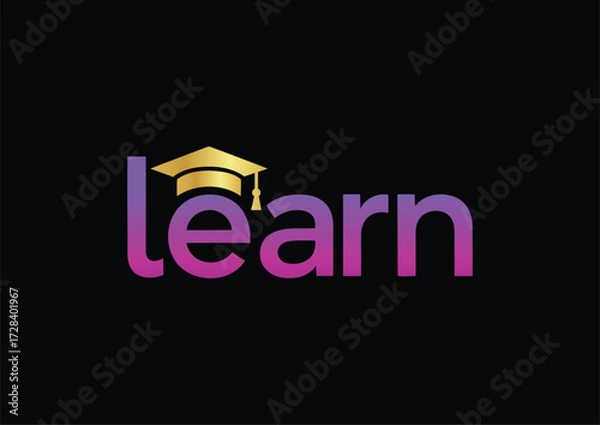 Obraz Modern 'Learn' Wordmark Logo with Golden Graduation Cap Vector Logo