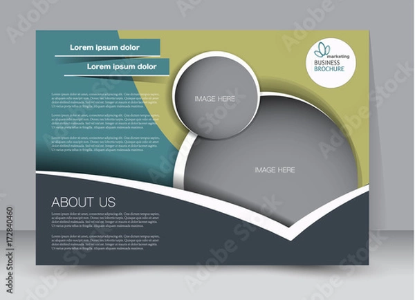 Fototapeta Green landscape wide flyer or brochure template. Billboard abstract background design. Business, education, presentation, advertisement concept. Vector illustration.