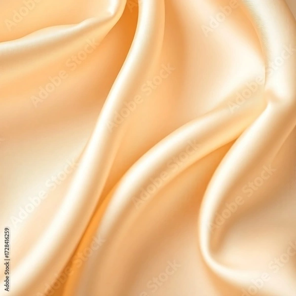 Fototapeta Golden peach silk satin fabric texture with smooth flowing waves and shiny luxury background