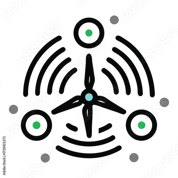 Fototapeta Green Energy Icon: A minimalist illustration capturing the essence of sustainable power, featuring a wind turbine at the center, radiating energy with its abstract design.