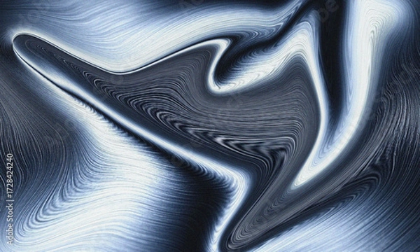 Fototapeta A digital abstract illustration with swirling white and dark grey patterns resembling liquid metal