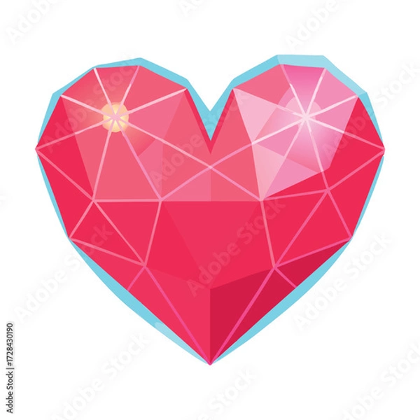 Fototapeta Geometric Heart Illustration: A visually striking, polygonal representation of a heart, its facets catching the light and showcasing the essence of love and affection.