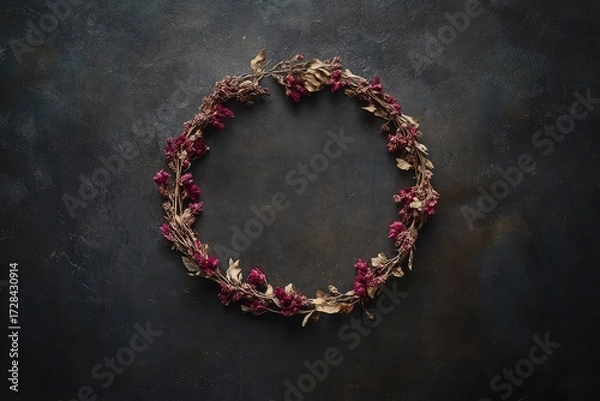 Obraz Autumn Wreath with Dried Flowers and Leaves Vector Design