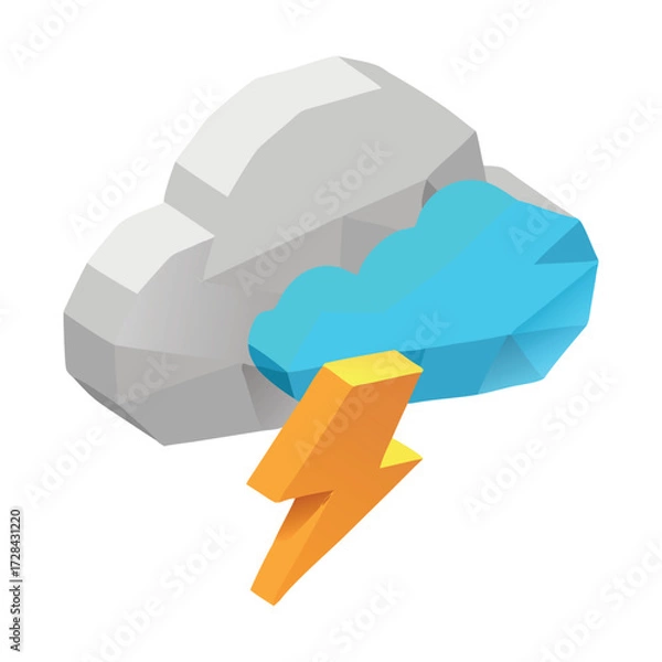 Fototapeta Cloud with Lightning: Witness the electrifying power of nature depicted through a stylized illustration, where a majestic cloud serves as the backdrop for a vibrant lightning bolt