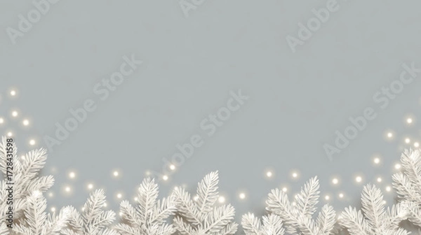 Fototapeta Minimal frosted pine with warm fairy lights