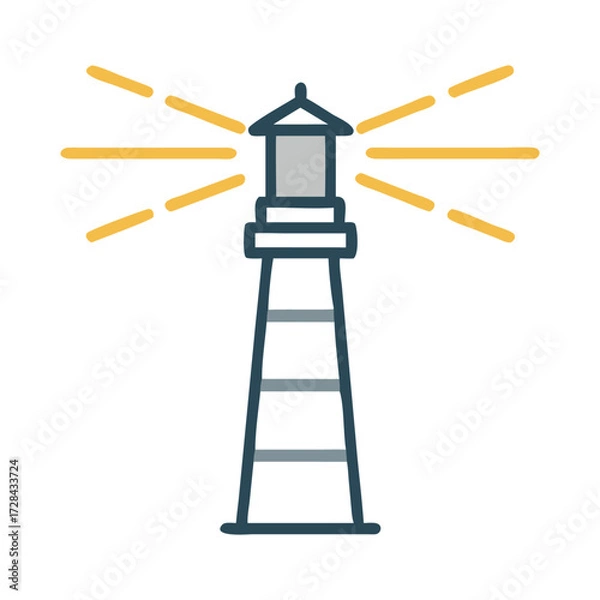 Fototapeta Illuminating Beacon: A simplistic illustration showcases a majestic lighthouse beaming its guiding light, an emblem of hope and guidance against the backdrop of a dark sea.