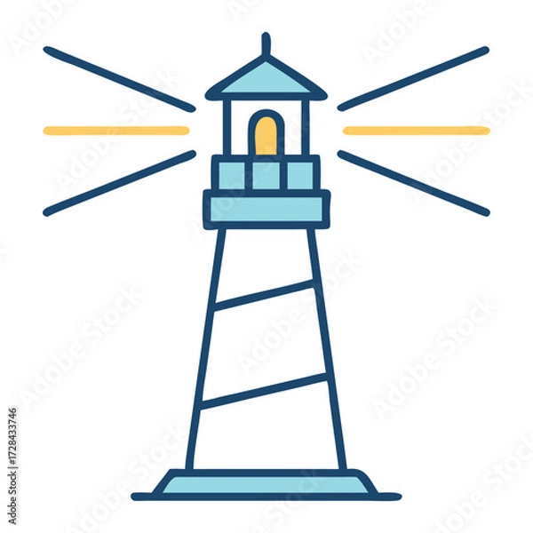 Fototapeta Coastal Beacon of Hope: An illustrative portrayal of a classic lighthouse, radiating beams of light against the vast expanse of the sea, symbolizing guidance and safe passage.