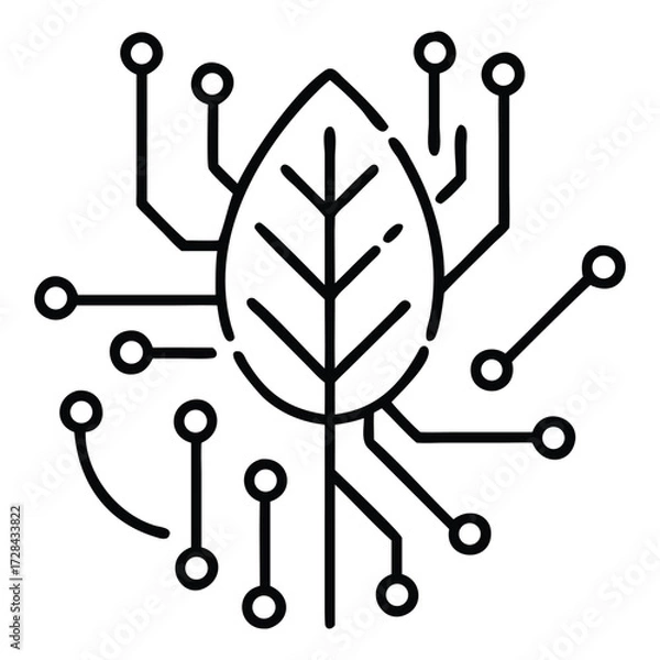 Fototapeta Digital Leaf: The image features a stylized digital leaf, where circuits meet the nature's beauty in a creative representation.