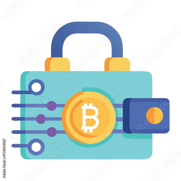 Fototapeta Bitcoin Safety: A digital padlock represents the secure safekeeping of Bitcoin, symbolizing trust and protection of digital assets and the future of secure finance.