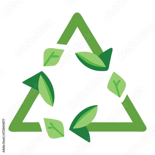 Fototapeta Eco-Friendly Emblem: The symbol of sustainability, a vibrant green recycling emblem, embellished with refreshing leaf elements that embody environmental consciousness.