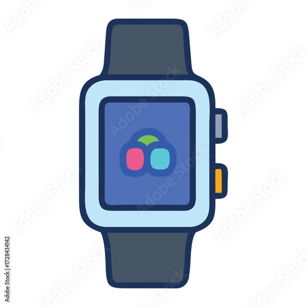 Fototapeta Smartwatch Interface: A sleek smartwatch interface with a colorful icon on display, epitomizing modern wearable technology and connectivity.