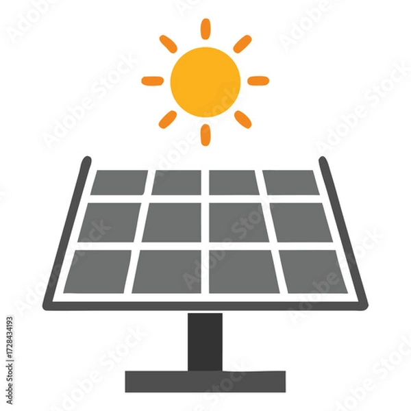 Fototapeta Solar Panel Illustration: A detailed graphic portrays a solar panel harnessing the power of the sun, symbolizing sustainability, eco-friendly energy, and renewable resources. 