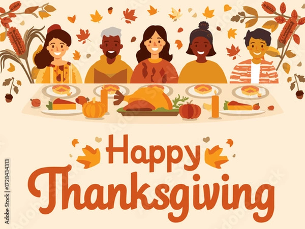 Obraz Happy Thanksgiving Flat Vector Illustration