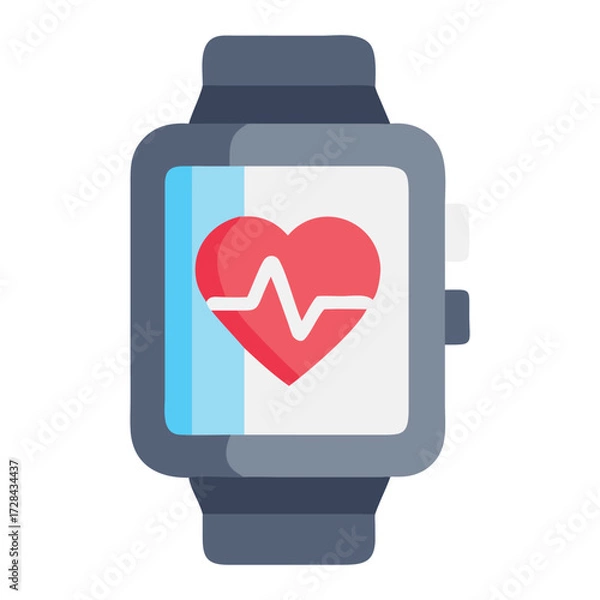 Fototapeta Smartwatch with Heart Rate Display: A sleek smartwatch showcases a vibrant display of a red heart with a white electrocardiogram, set against a pristine screen
