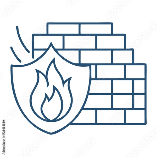 Fototapeta Firewall Symbol: Depicting robust security, a symbolic firewall comprised of a shield and bricks symbolizes data protection and digital defense, safeguarding the digital landscape.