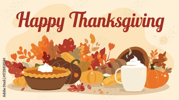Obraz Happy Thanksgiving Flat Vector Illustration