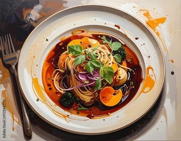 Obraz 上品に盛り付けられた芸術的な皿