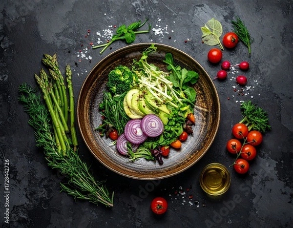 Fototapeta アボカドと新鮮野菜のヘルシーなサラダ