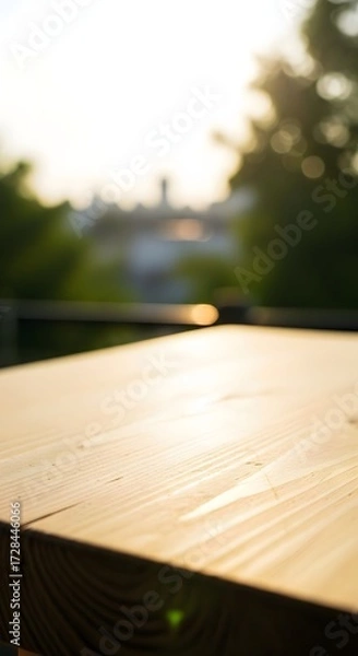 Fototapeta Selective focus.Wood table top counter with beautiful blur big glass wall texture | background 