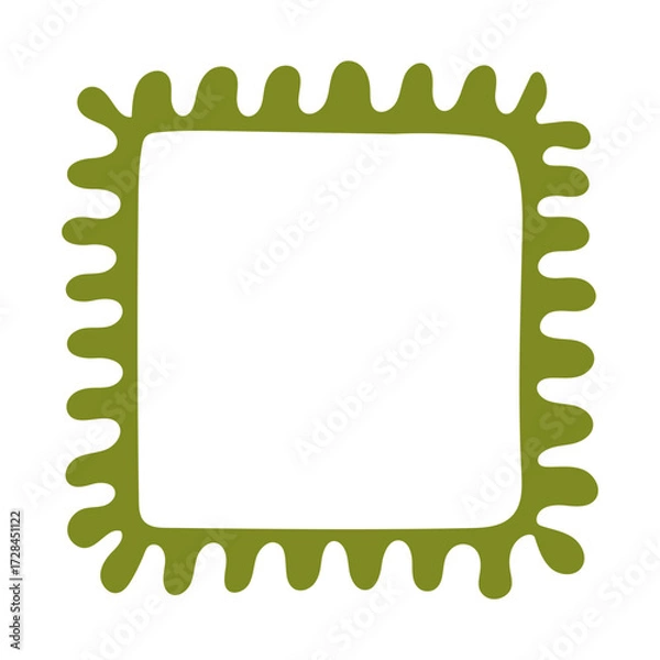 Fototapeta A single hand-drawn square frame with rounded wavy edges. Bold olive green decorative border in minimalist doodle style. Great for scrapbooking, invitations, cards, posters, photo albums, and crafts.