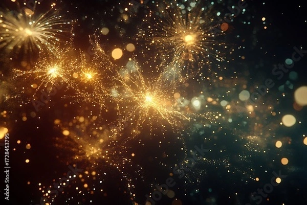 Obraz Sparkling golden fireworks burst across a dark night sky celebrating a joyous New Year s Eve with shimmering lights and