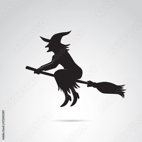 Obraz Witch on broom vector icon.