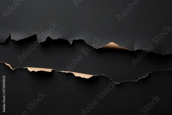 Obraz Dramatic black paper tear reveals beige layer creating a textured abstract art piece with a minimalist edgy feel Subtle
