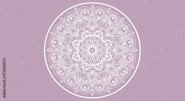 Fototapeta Intricate white mandala design with floral and geometric patterns on a soft lavender background.