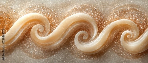 Fototapeta Wavy beige shapes with tiny dots on a tan textured background