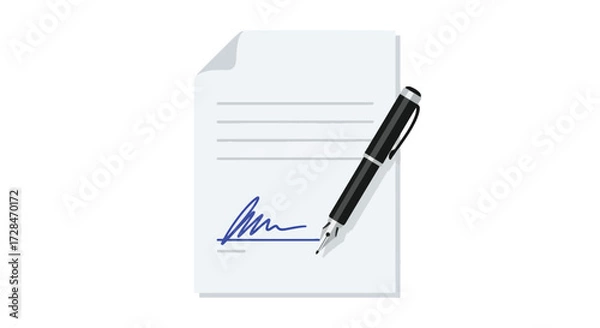Fototapeta A pen is poised to sign a document with a signature already present.