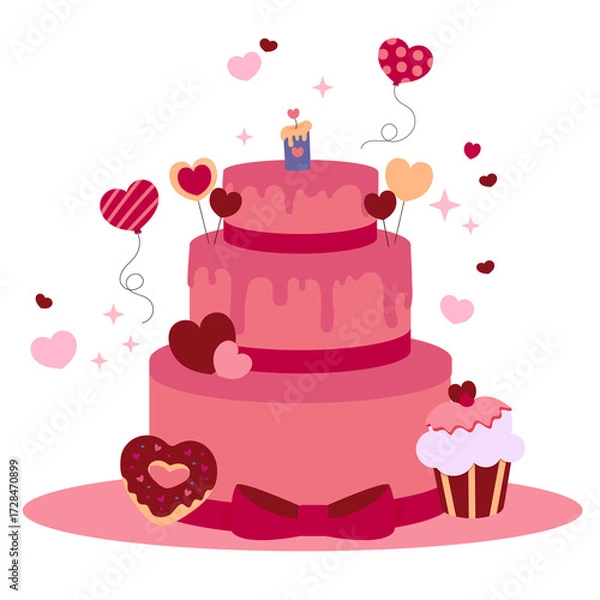 Obraz wedding cake with pink roses