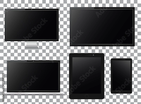 Fototapeta Set of realistic modern blank laptop, notebook,mobile, tv on transparent background