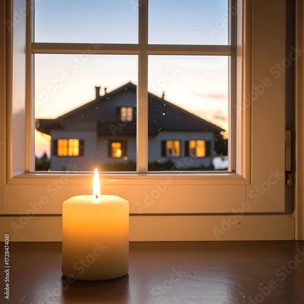 Obraz Candlelight through a window at dusk (1)