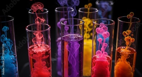 Obraz Colorful liquid experiments in test tubes