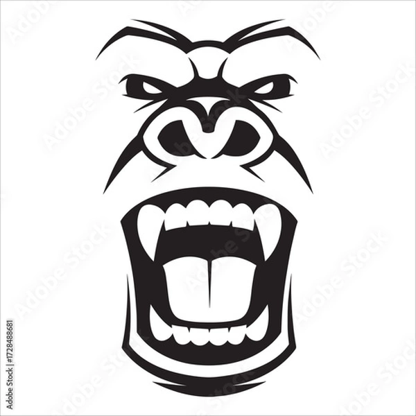 Obraz Roaring Gorilla Face Black And White Vector Icon
