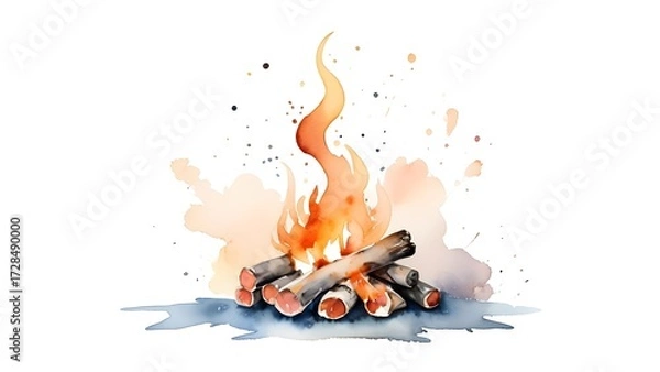 Obraz 焚火のイラスト、水彩画風