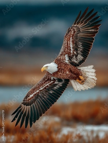 Fototapeta The eagle spread its wings and soared into the sky.