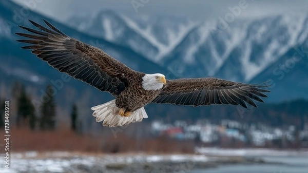 Fototapeta The eagle spread its wings and soared into the sky.
