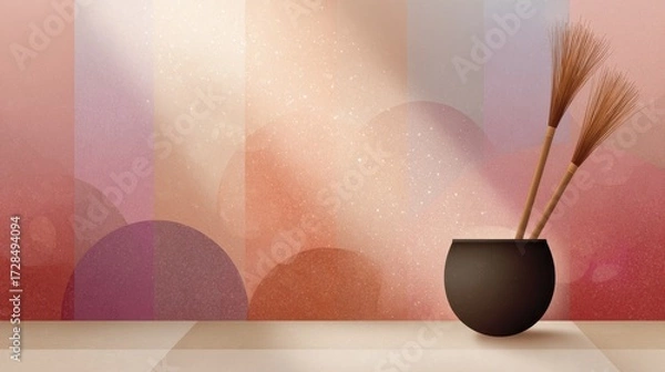 Fototapeta Colorful Halloween Illustration Featuring Witch's Broomsticks and Magical Elements in a Vibrant Flat Design