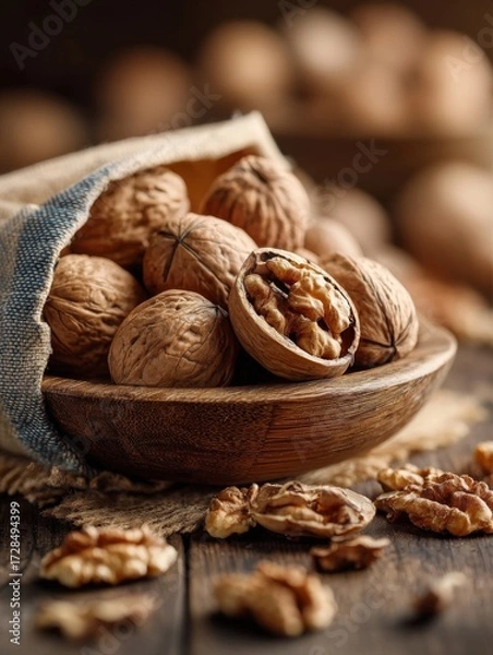 Fototapeta Close-up of nut snack with walnut kernel