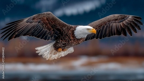 Fototapeta The eagle spread its wings and soared into the sky.
