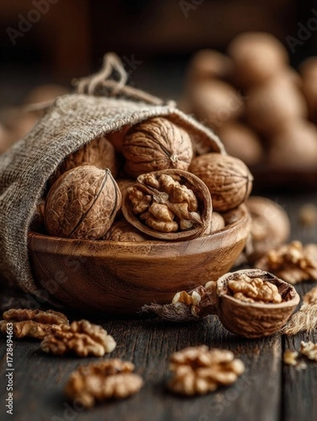 Fototapeta Close-up of nut snack with walnut kernel