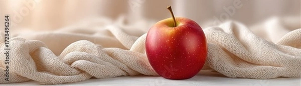 Fototapeta Captivating Hyper-Realistic Illustration of a Single Red Apple on a Soft Fabric Background for Halloween-themed Decor