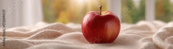 Fototapeta Captivating Halloween Illustration of a Realistic Single Apple on a Soft Surface with a Beautiful Background