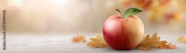 Fototapeta Captivating Vintage Halloween Illustration with a Realistic Apple Surrounded by Autumn Leaves and Soft Background