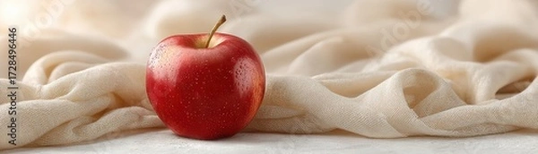 Fototapeta Captivating Halloween Illustration of a Single Hyper-Realistic Red Apple on a Soft Cream Background