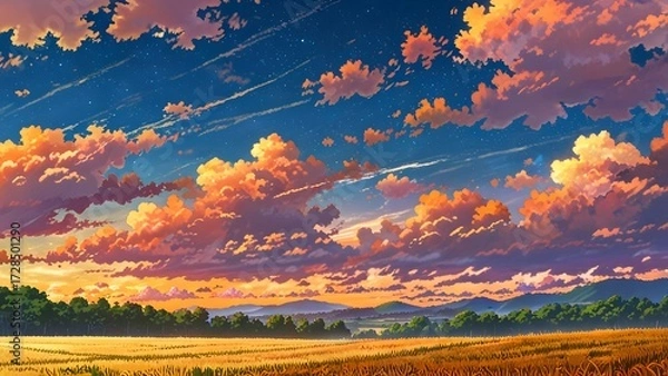 Fototapeta 秋の空の風景イラスト